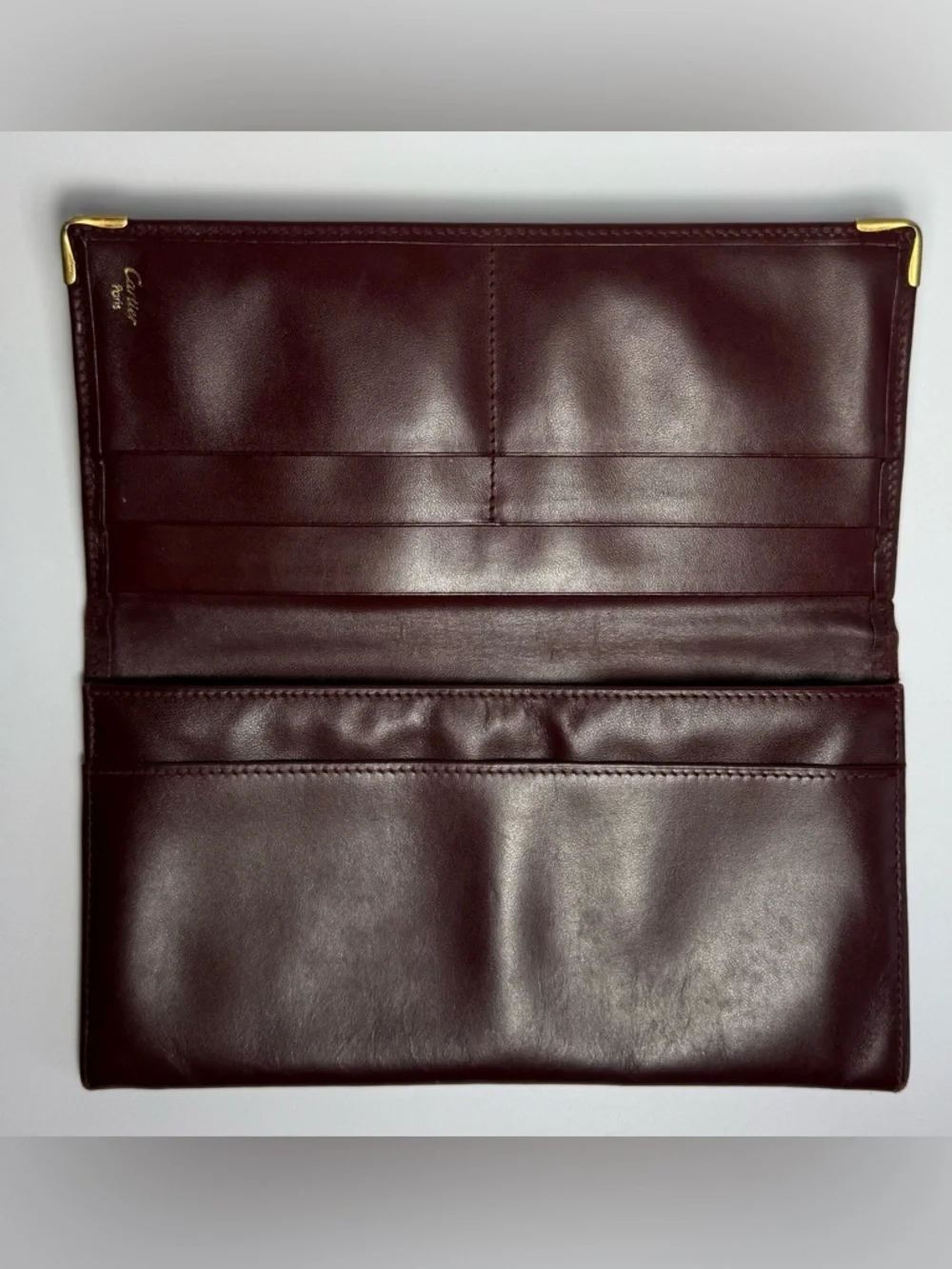 Cartier Must de Cartier Burgundy Leather Long Wallet Vintage Gold Corners